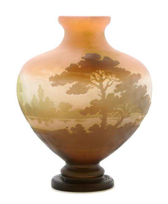 Appraisal: Galle Cameo Glass Vase of baluster form depicting a landscape