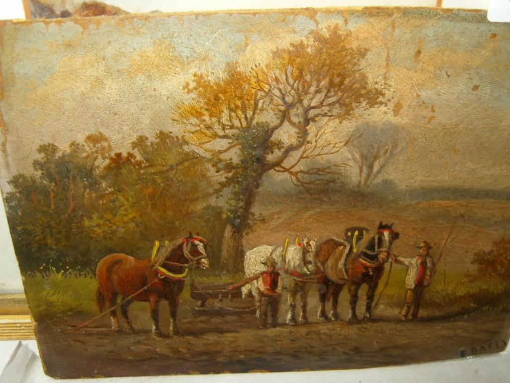 Appraisal: A th century oil painting on card of a ploughing