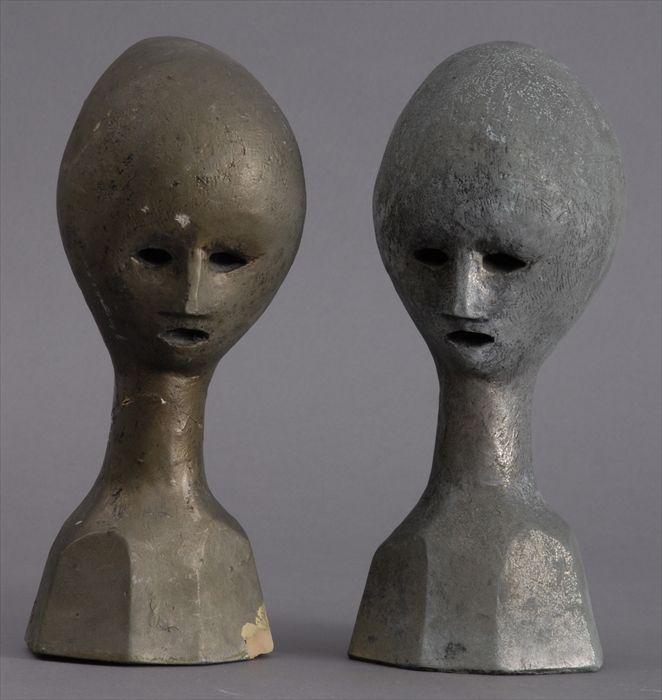 Appraisal: TWO METALLIC-PATINATED BUSTS Inscribed one neck reglued in