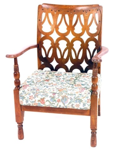 Appraisal: An early thC stained beech open armchair with panelled back