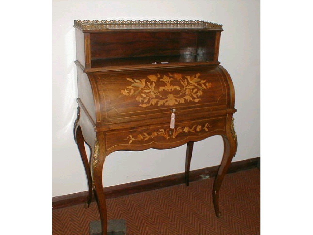 Appraisal: A late thC rosewood marquetry bureau-de-dame with cartonnier top and