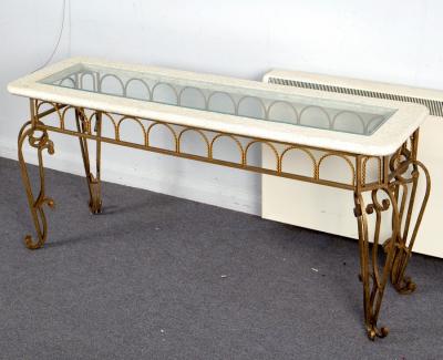 Appraisal: An Italian style modern console table the white painted top