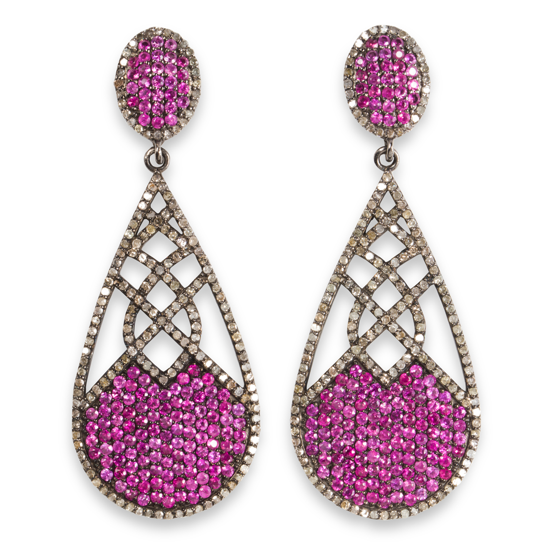 Appraisal: A PAIR OF RUBY AND DIAMOND EARRINGS A pair of