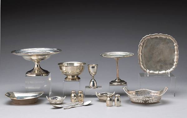 Appraisal: A group of sterling table articles and flatware Comprising compote