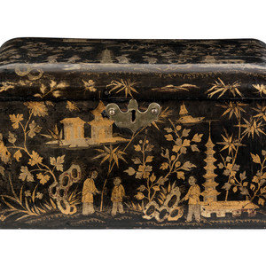 Appraisal: A Chinese Export Gilt and Black Lacquer Box Early th