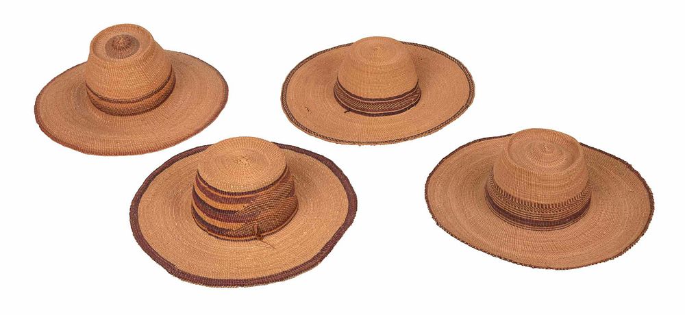 Appraisal: Group of Four Woven Fiber Hats probably Central American possibly