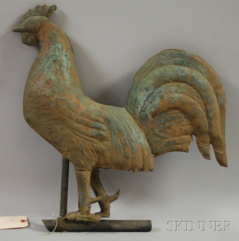 Appraisal: Painted Molded Copper Full-body Rooster Weather Vane repairs losses figure