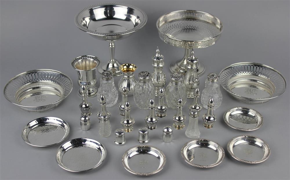 Appraisal: GROUP OF SILVER AND PLATE TABLEWARES including tazzae pierced pair