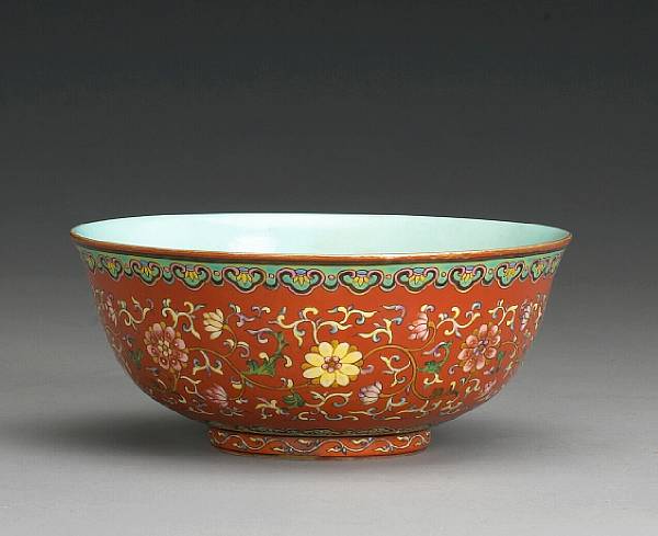 Appraisal: An iron red and famille rose enameled porcelain bowl Daoguang