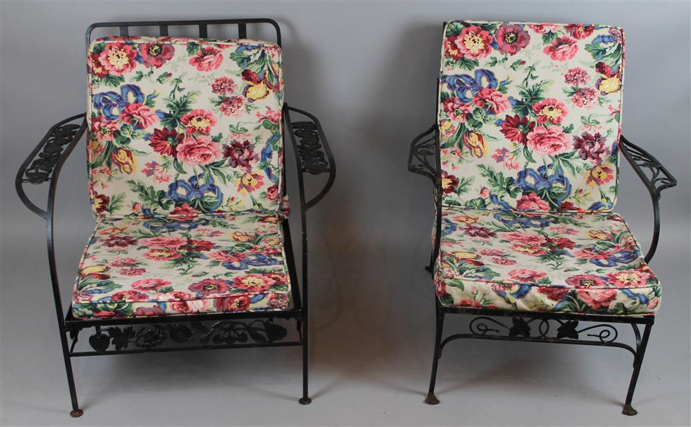 Appraisal: WROUGHT IRON GARDEN GROUP INCLUDING TWO ARM CHAIRS A SIDE