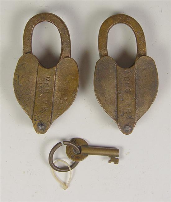 Appraisal: Two Brass Railroad Switch Locks Circa One marked VGN RR