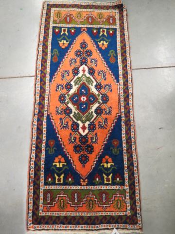 Appraisal: Oushak Turkish Handmade Mat colorful floral and geometrics salmon center