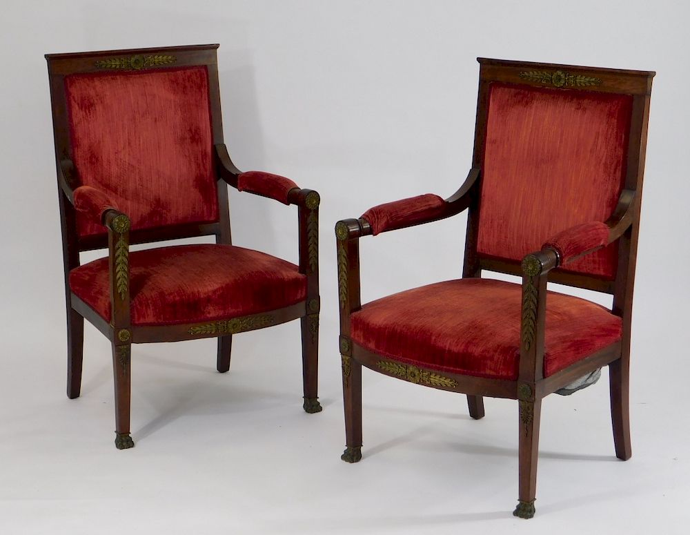 Appraisal: PR French Directoire Fauteuil Arm Chairs France th Century Mahogany