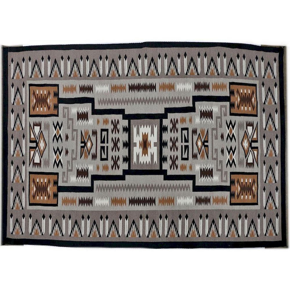 Appraisal: Large Navajo storm pattern rug Size ' x '