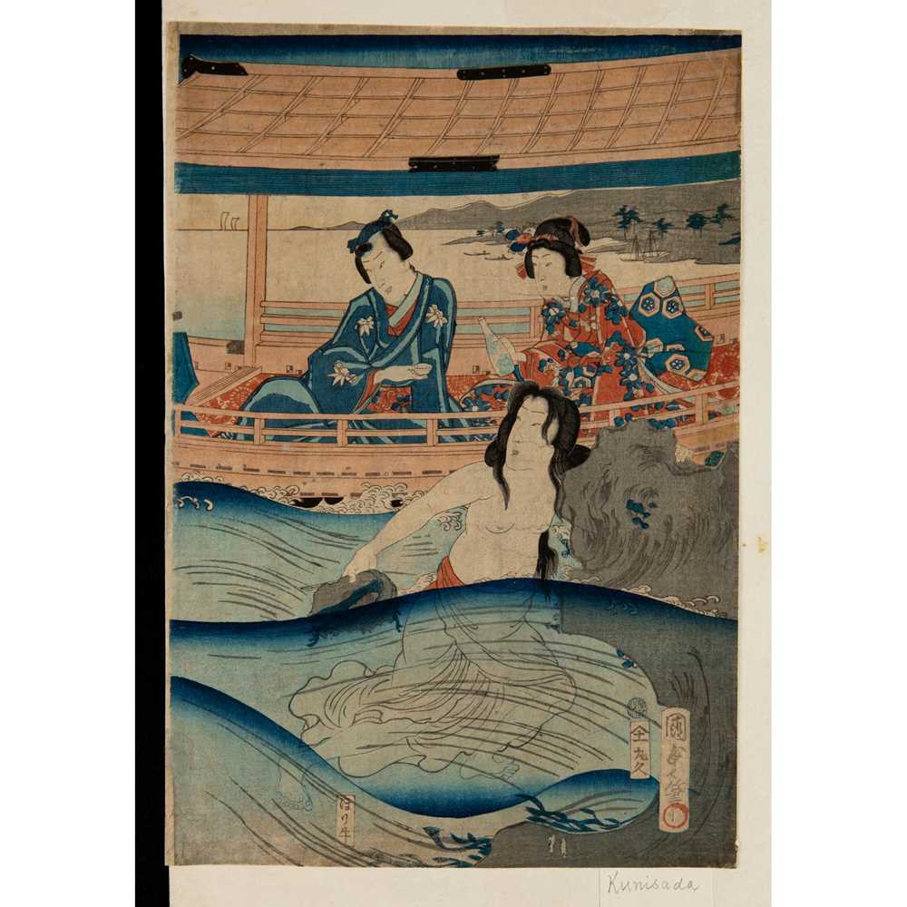 Appraisal: UTAGAWA KUNISADA II - EDO PERIOD a oban tate-e triptych