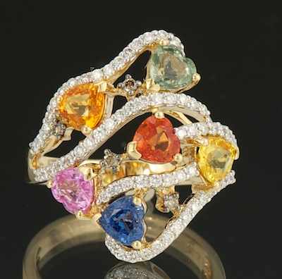 Appraisal: A Fancy Color Sapphire and Diamond Ring k yellow gold