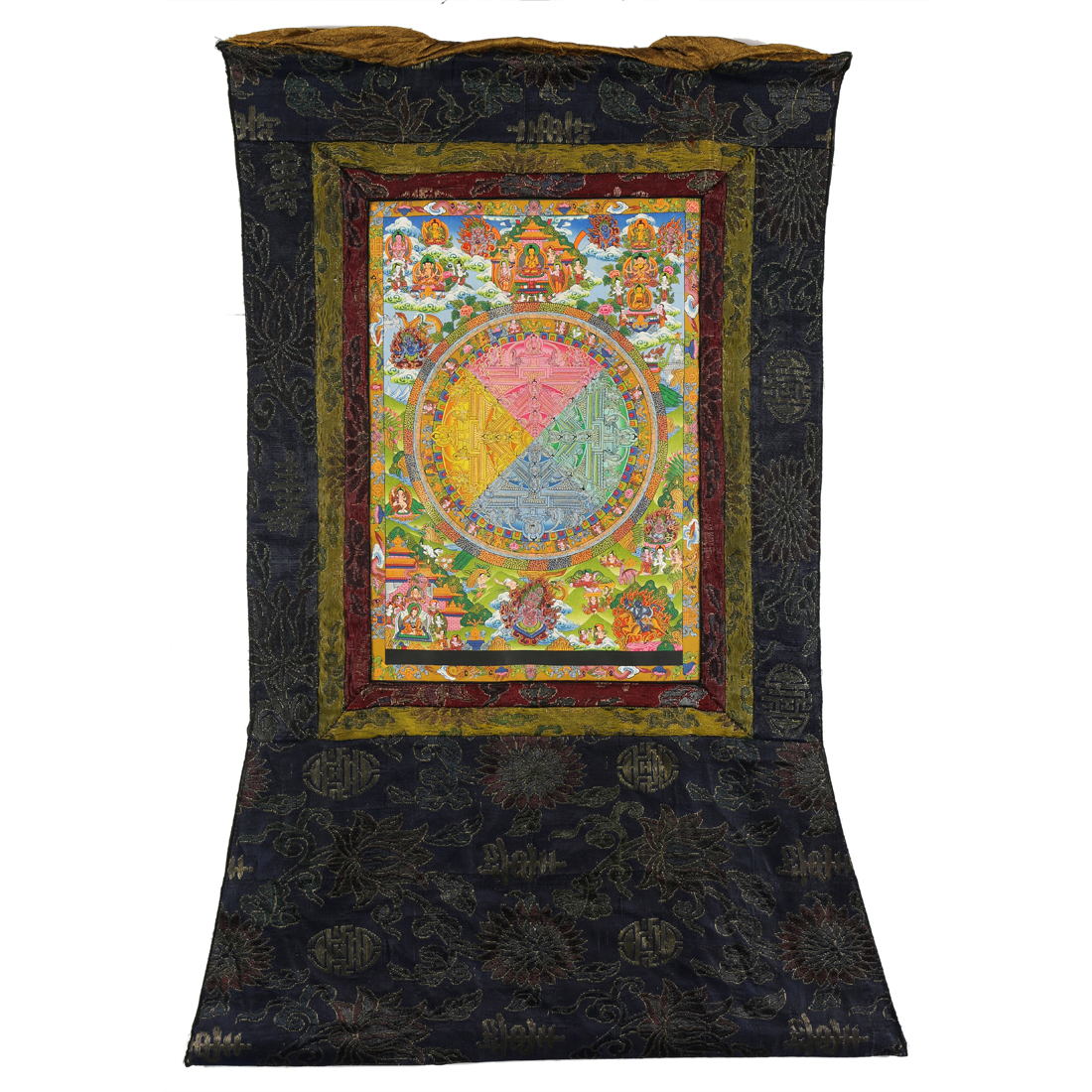 Appraisal: TIBETAN PAINTED THANGKA MANDALA Tibetan painted thangka mandala decorated in