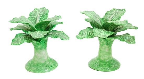 Appraisal: Sale Lot A Pair of Dodie Thayer Lettuce Ware Candlesticks