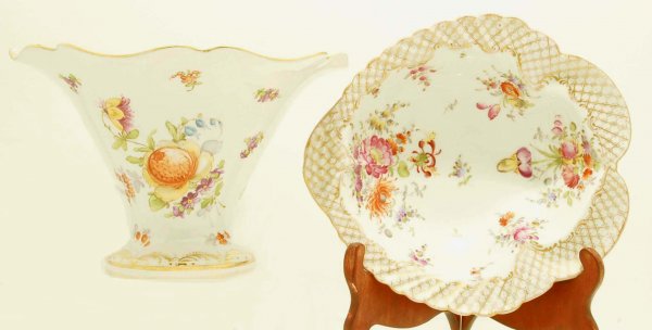 Appraisal: Two pieces of Dresden porcelain with gilt and polychrome floral