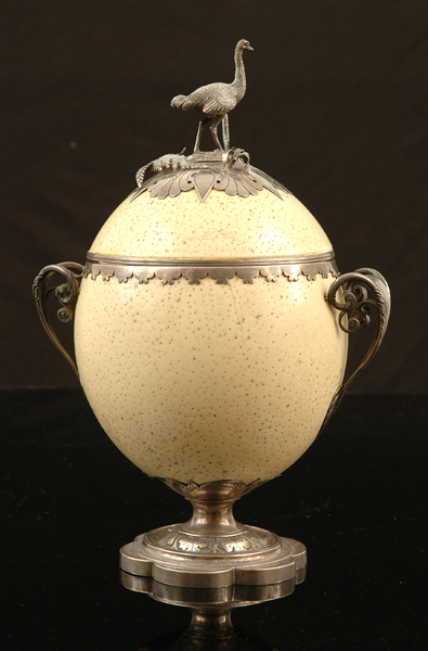 Appraisal: AN AUSTRALIAN SILVER MOUNTED OSTRICH EGG CUP AND COVER Maker's