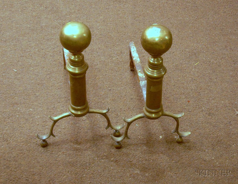 Appraisal: Pair of Brass Ball-top Andirons