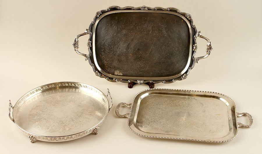 Appraisal: COLLECTION OF THREE SILVERPLATE HANDLED TRAYS A collection of three