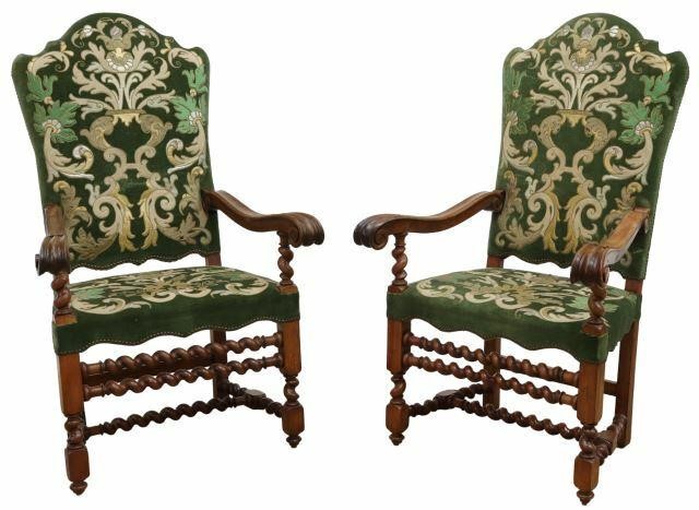 Appraisal: pair Spanish highback armchairs early th c tall arched backs