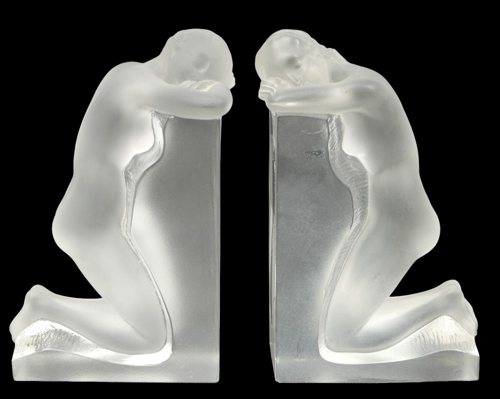 Appraisal: LALIQUE 'REVERIE' NUDE CRYSTAL BOOKENDSPair of Lalique 'Reverie' nude figural