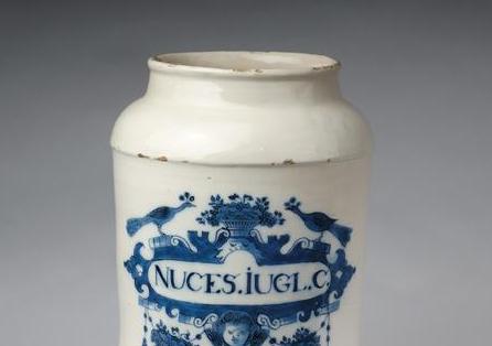 Appraisal: DUTCH DELFT BLUE AND WHITE DRUG JAR CIRCA Inscribed NUCES