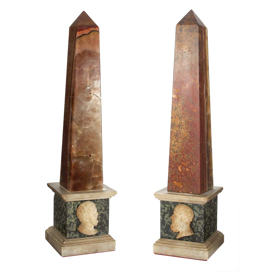 Appraisal: Pair of Italian Neoclassical Variegated Marble and alabaster Obelisks Late