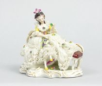 Appraisal: Dresden Porcelain Lady Figurine Rococco style lady seated on a