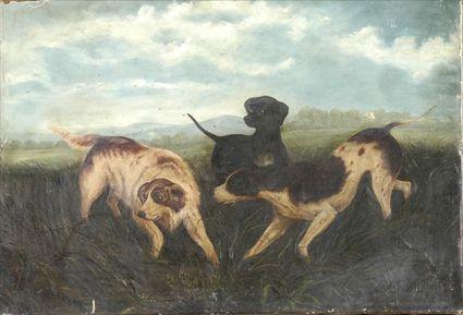 Appraisal: German School Late th Early th C Landscape with Hounds