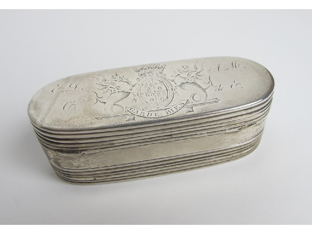 Appraisal: A Georgian silver oval shaped snuff box with two hinged