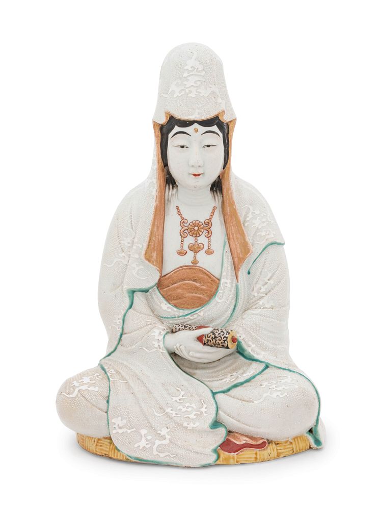 Appraisal: A Polychrome Decorated Porcelain Figure of Kannon A Polychrome Decorated