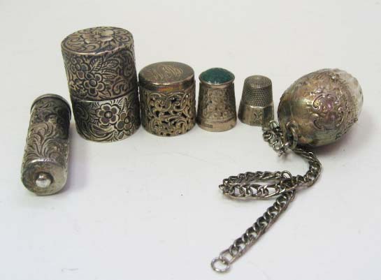 Appraisal: A Group of Sterling Sewing Items two thimbles one with