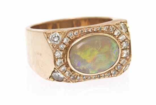 Appraisal: A Karat Rose Gold Opal and Diamond Ring containing one