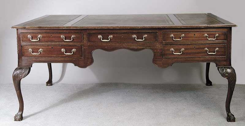 Appraisal: LARGE MAHOGANY INLAID PARTNERS DESK The molded edge top has