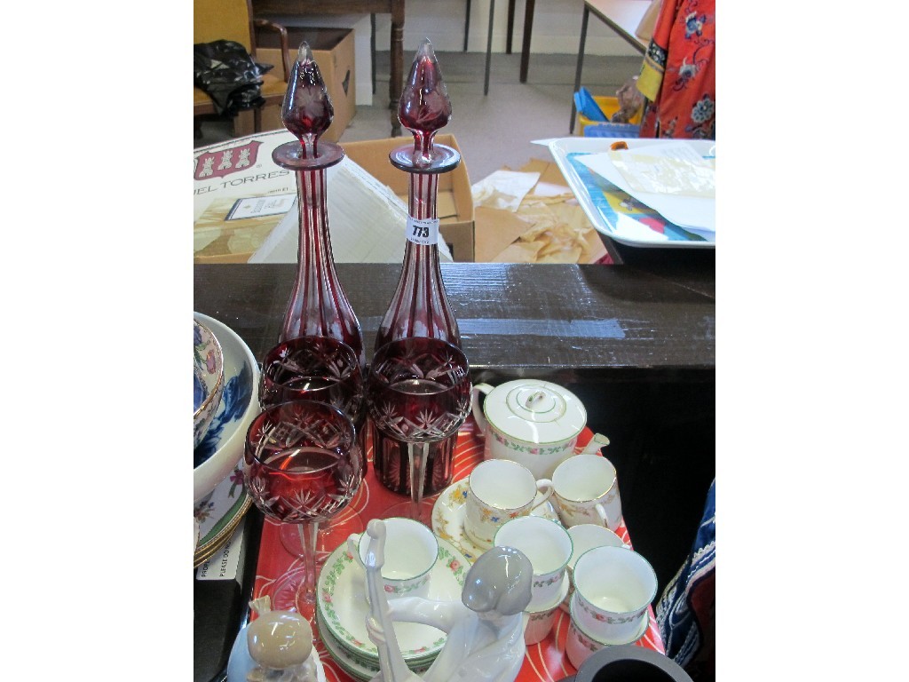 Appraisal: Tray lot of ceramics and glass including pair of Bohemian