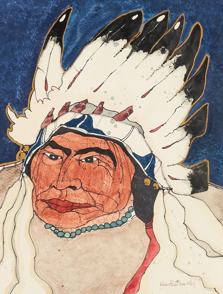 Appraisal: Kevin Red Star Native American Portrait Mixed Media Kevin Red