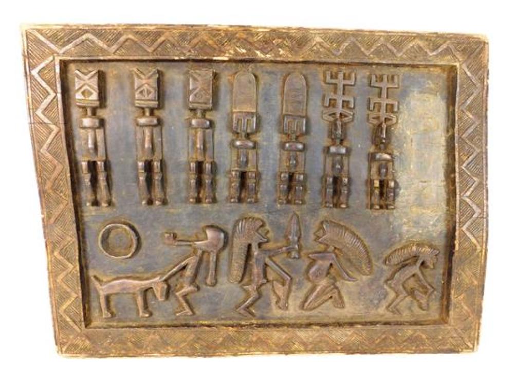 Appraisal: TRIBAL African carved architectural panel th C depicts ancestral figures