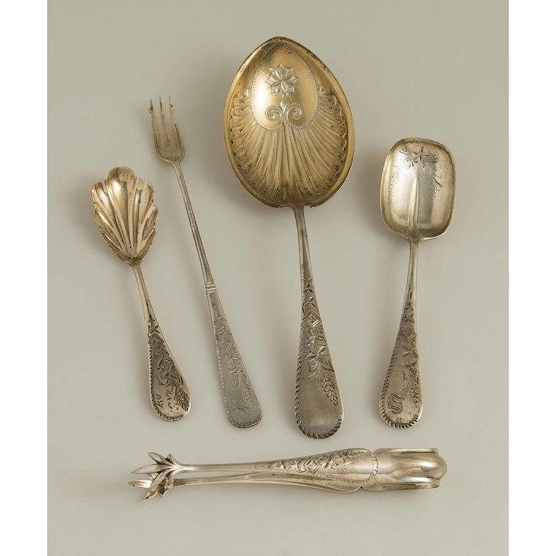 Appraisal: Sterling Silver Serving Pieces Antique Wheat Engraved Five sterling silver