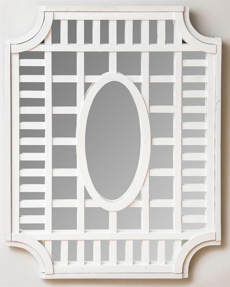 Appraisal: WHITE PAINTED WOOD TRELLISWORK MIRROR x x in Estimate -