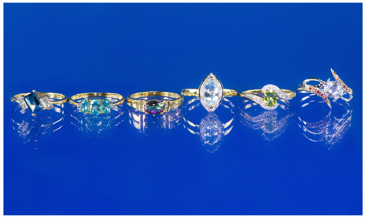 Appraisal: Collection Of Six ct Gold Diamond Rings Set With Faceted