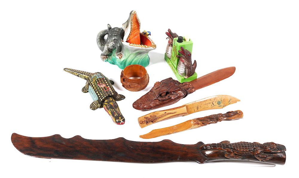 Appraisal: FLORIDA Alligator Souvenir Items Eight vintage gator-related Florida souvenirs including