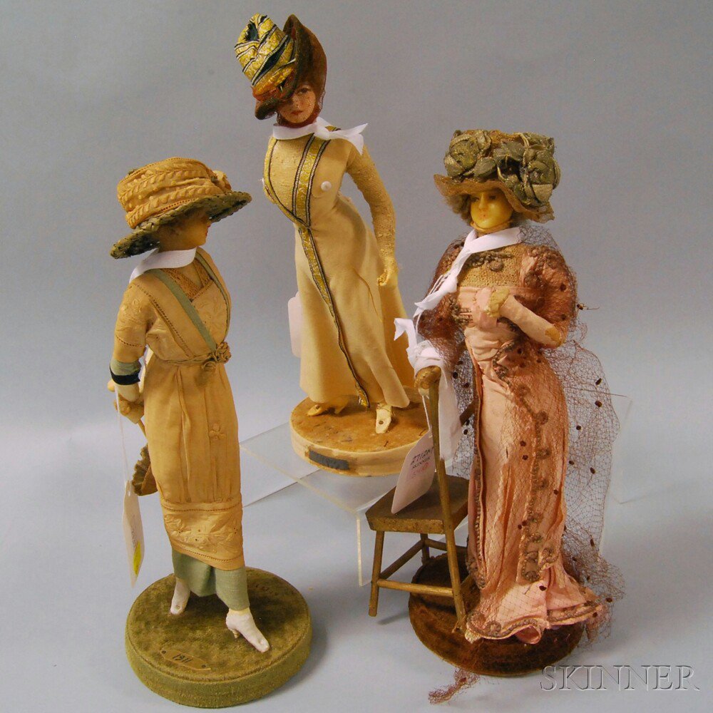 Appraisal: Three Lafitte-Desirat Wax Fashion Dolls France - the standing figures