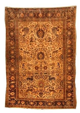 Appraisal: AN ANTIQUE PERSIAN SILK RUG with an intricate design figures