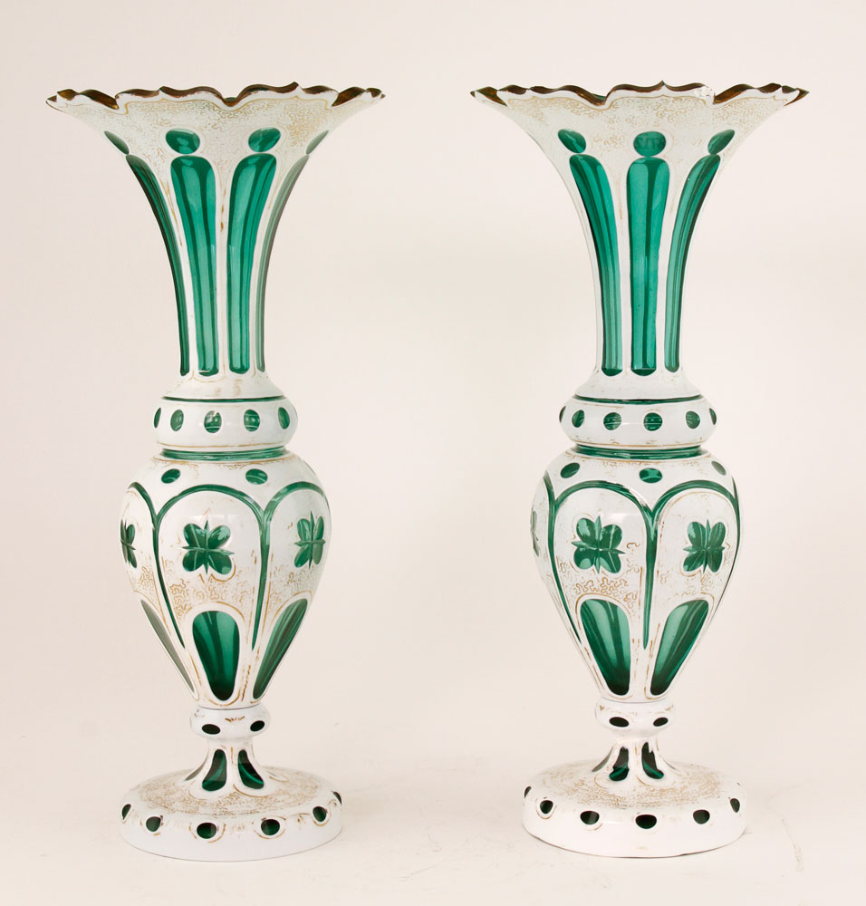 Appraisal: - Pair th C Bohemian Glass Vases Pair of th