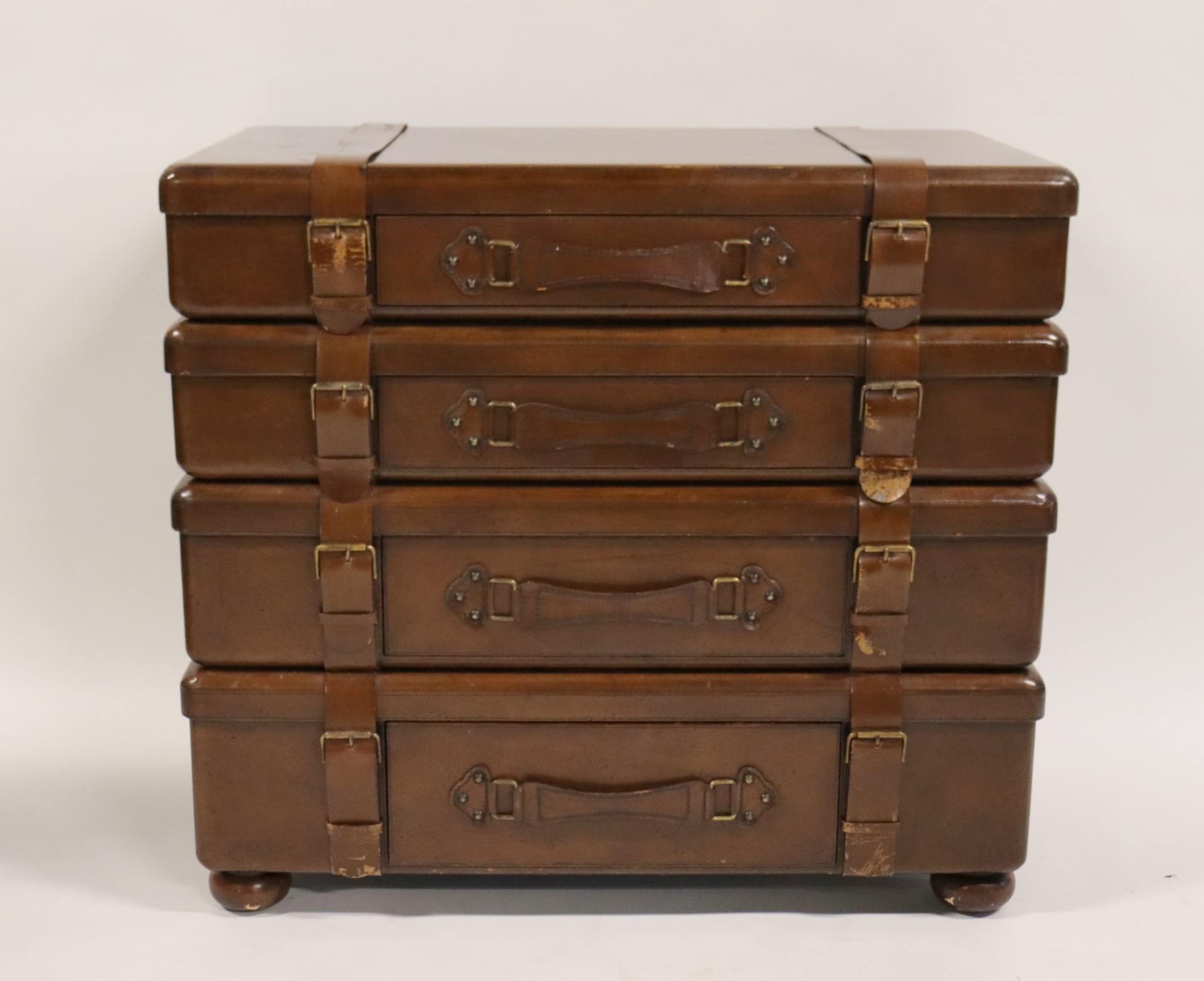 Appraisal: VINTAGE LEATHER DRAWER CHEST Nice quality Heavy with nice patina