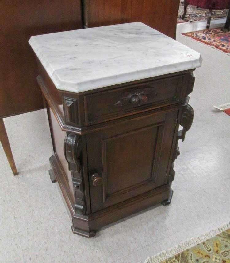 Appraisal: VICTORIAN MARBLE-TOP WALNUT NIGHTSTAND American mid- th century a cabinet