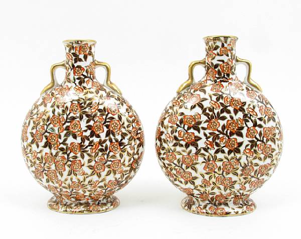 Appraisal: A pair of English moonflask form vases height in width